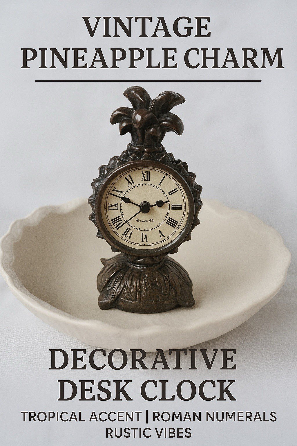 Vintage Pineapple Clock | Tropical Resin Decor | Roman Numerals | Rustic