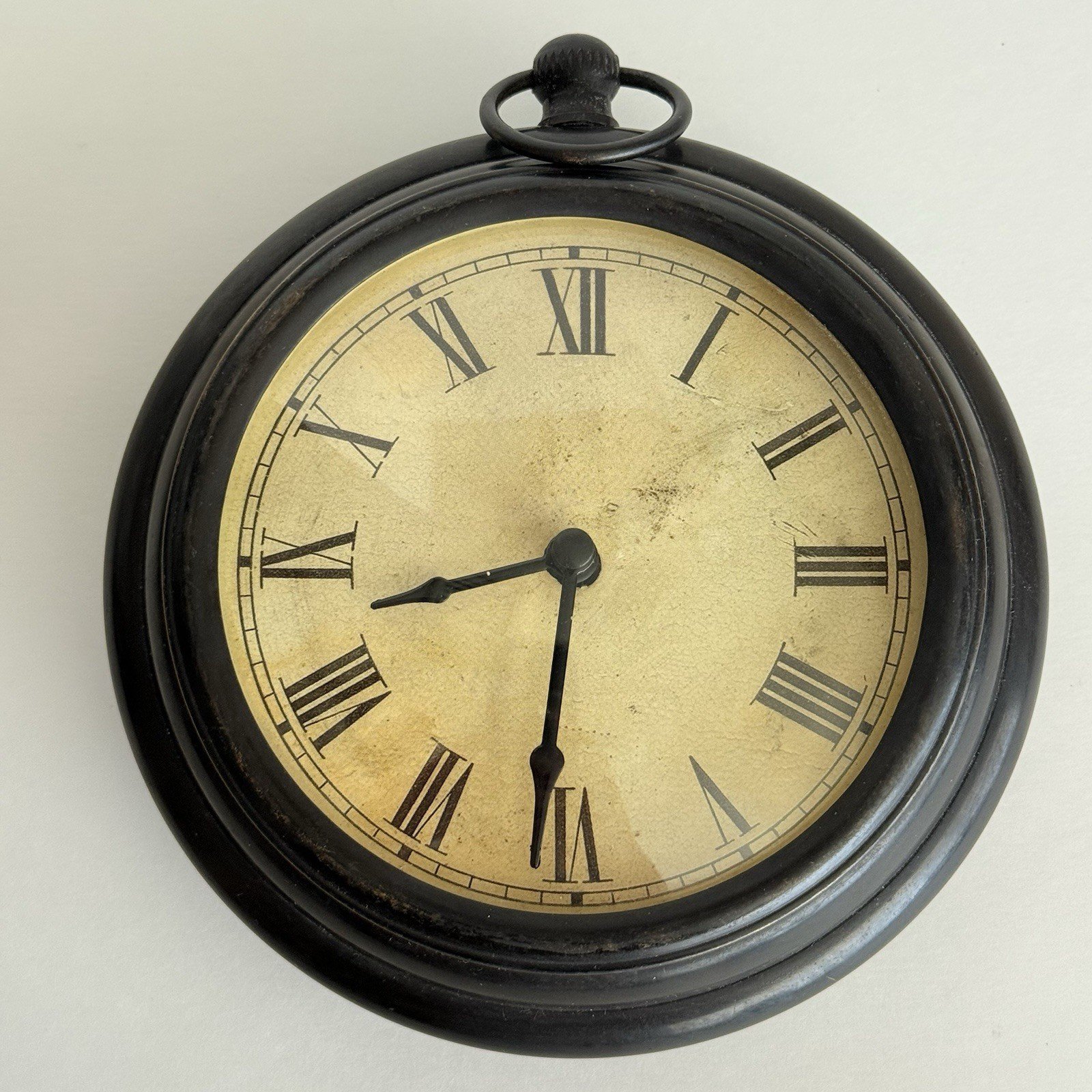 Vintage Pocket Watch Style Wall Clock Metal 6” Roman Numerals Battery Operated