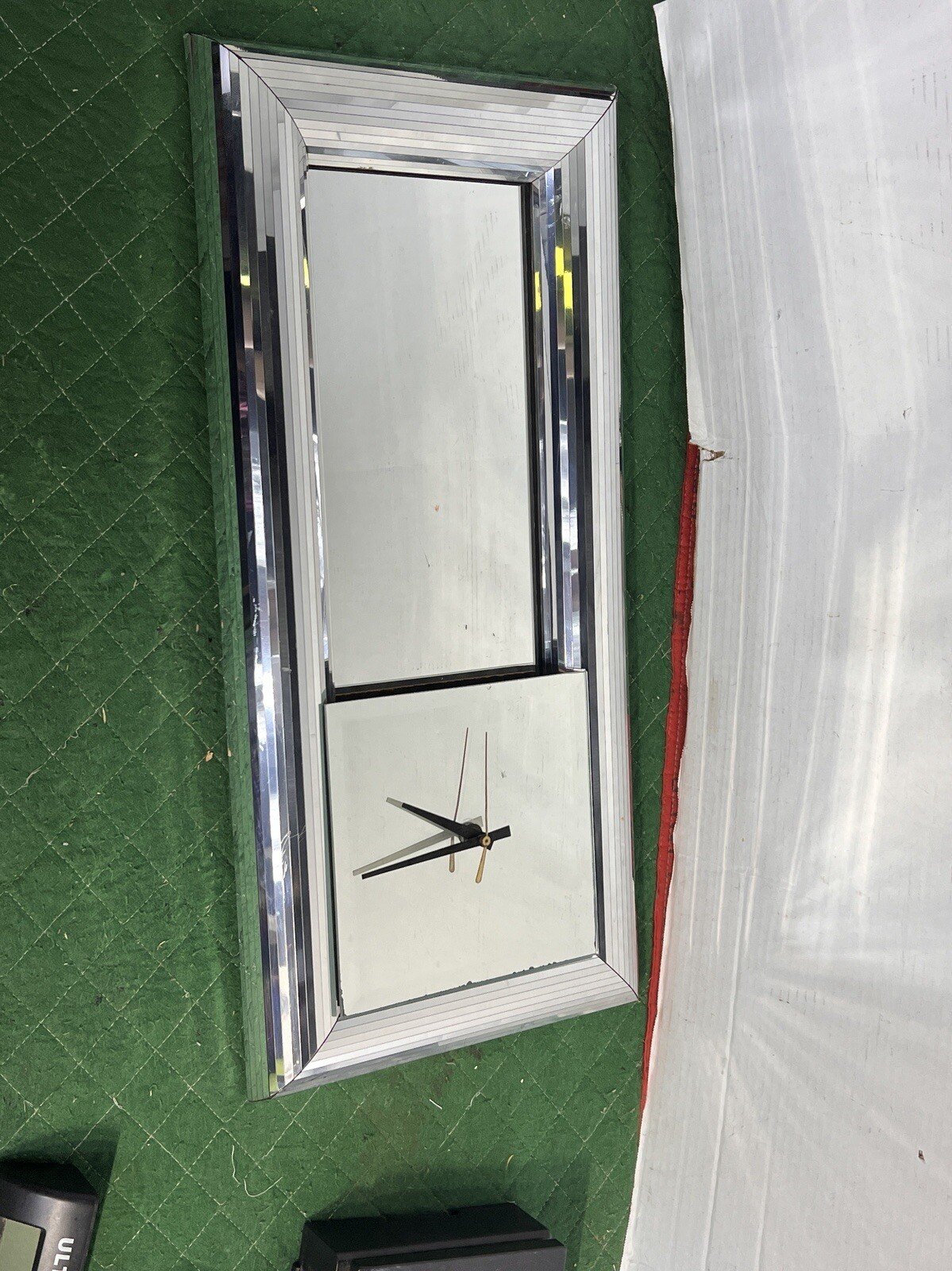 Vintage Rectangle Mirror Framed Mirror Clock- Hollywood Regency MCM