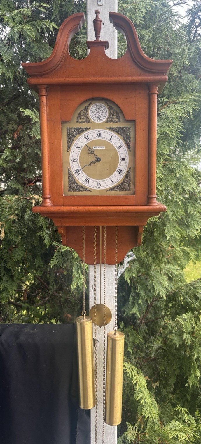 Vintage Seth Thomas 2 Weight Driven Wall Clock CLEANED - VIDEO - REMOVEABLE HOOD