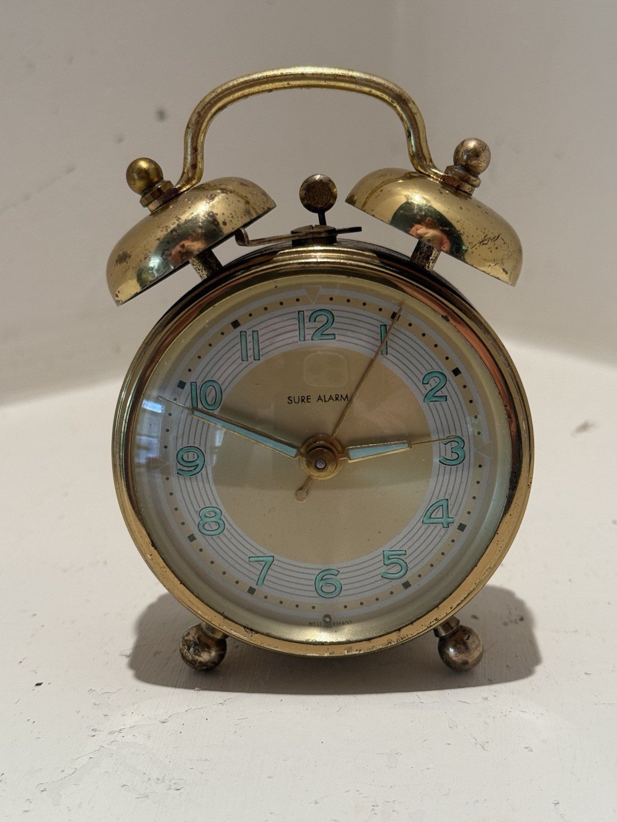Vintage Sure Alarm Twin Bell Wind-Up Brass Alarm Clock – Mid-Century Retro