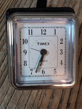 Vintage Timex Quartz Travel Brown Leather Alarm Clock Analog Untested Dials Turn