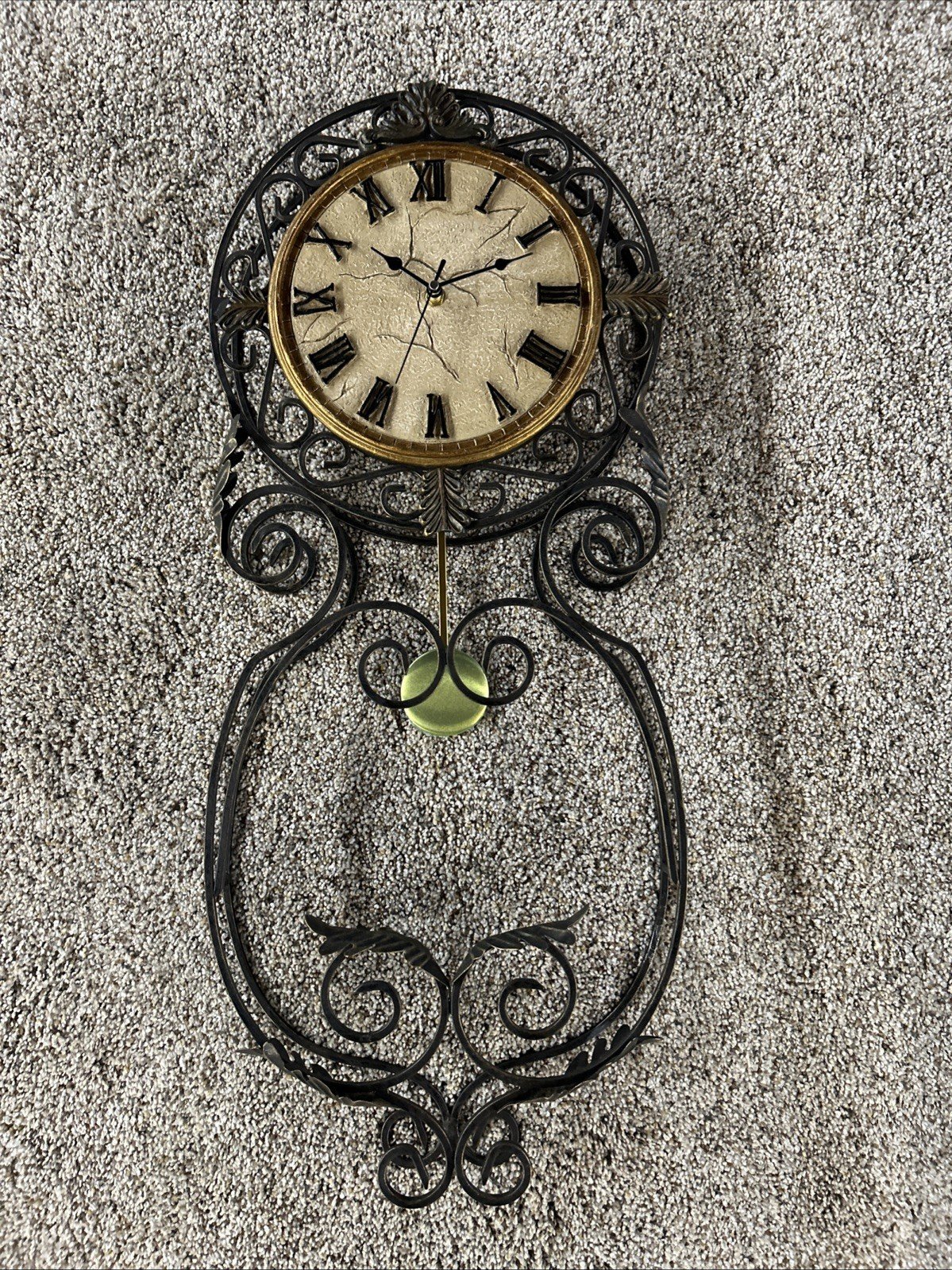 Vintage Victorian Ornate Wrought Iron and Stone Wall Clock