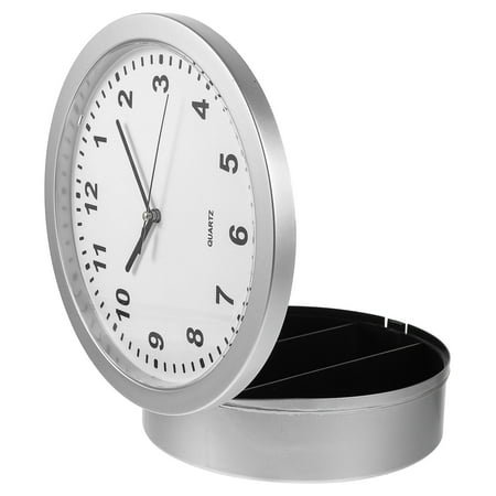 Vintage Wall Clock with Hidden Safe for Jewelry and Money Storage Silver Plastic Decor 10.2x0.8 Inches