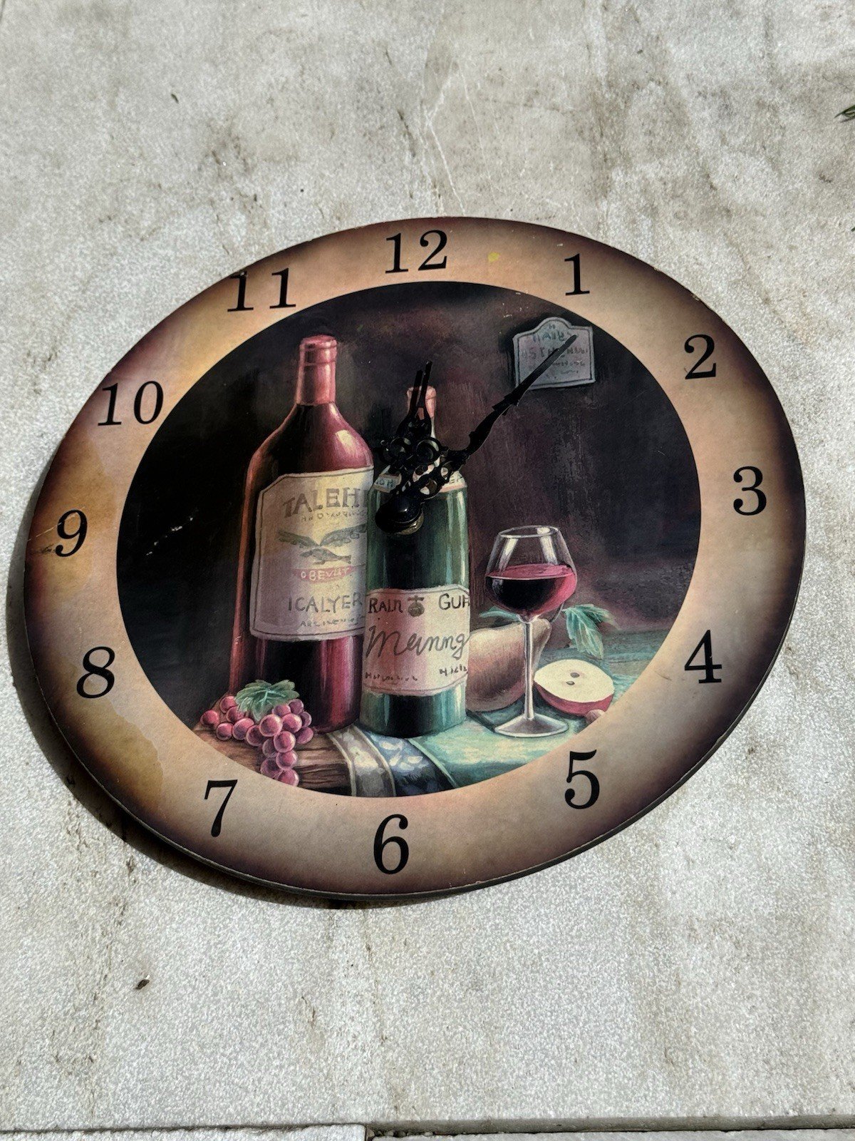 Vintage Wine & Grapes Wall Clock 11.5” Battery Operated Kitchen Bar Decor