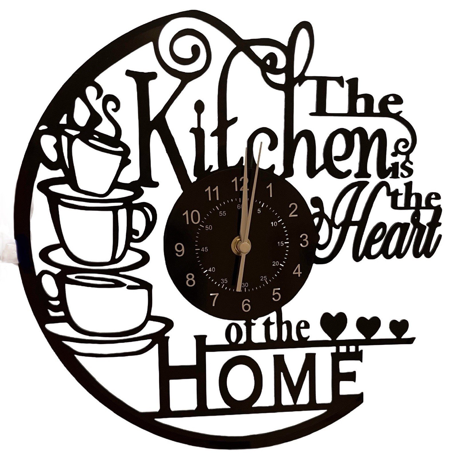 Vinyl Record Style Wall Clock - "The Kitchen is the Heart of the Home" Design