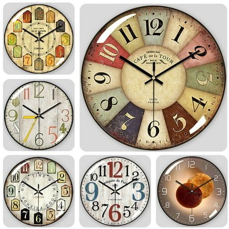 VOCOO Glass Silent Classic Retro Wall Clock , 12 Inch Large Round Quartz Clock Battery Operated Non Ticking Easy to Read for Bedroom Living Room Kitchen Home Office
