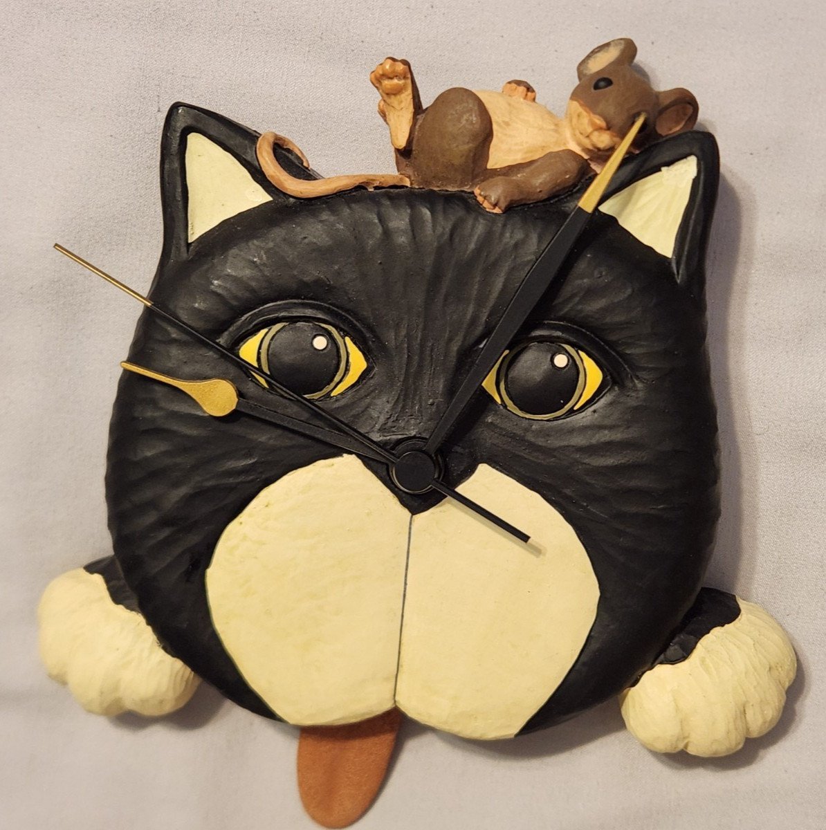 VTG 1998 *Pendulum Cat Wall Clock *Dinner At Eight With Swinging Tongue -Works