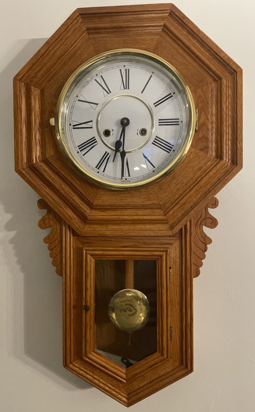 VTG 30In Tall Wall Clock W/Chimes Regulator Style Works & Key 31 Day Korea