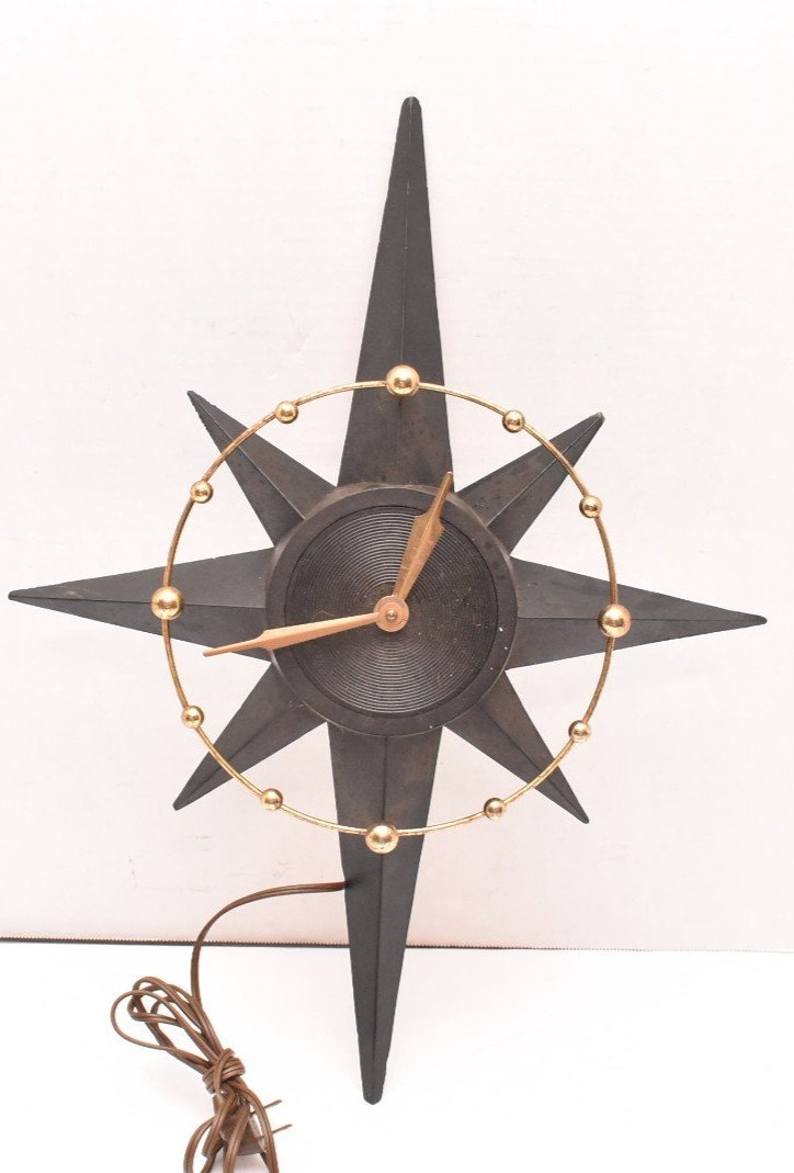 VTG Herold Mid Century Modern Starburst Wall Clock Black & Gold Sun Burst 518