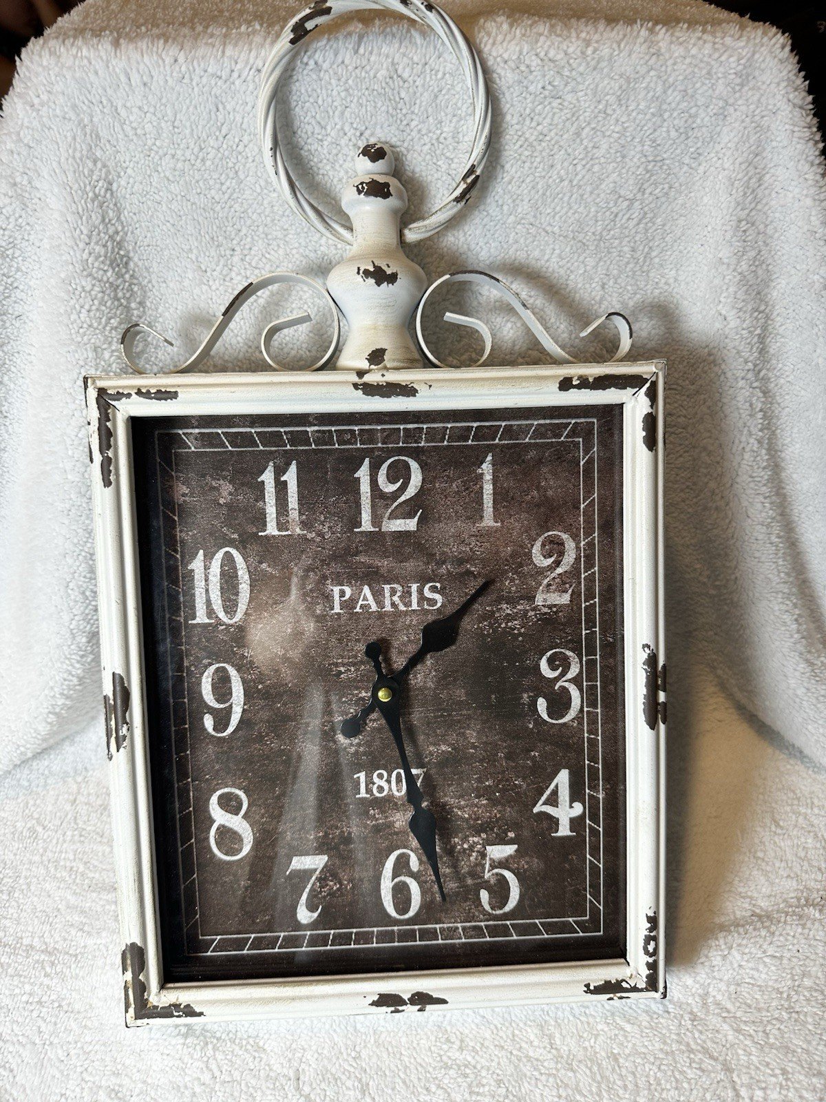 Vtg Hobby Lobby French Country Shabby Chic White 11x13" Wall Clock Decor WORKS