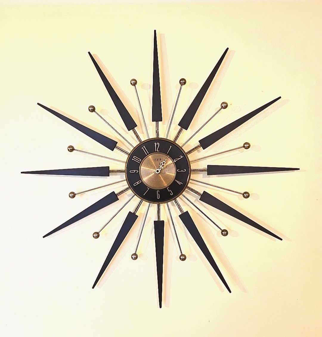VTG Mid Century Modern Elgin Starburst Sunburst Wall Clock Retro Vintage MCM
