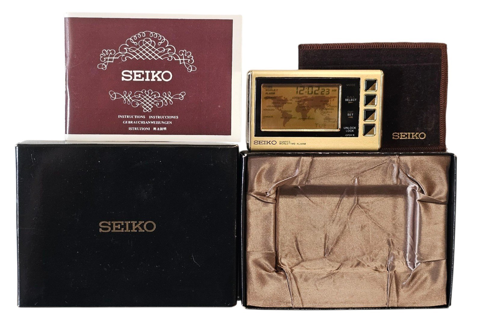 VTG Seiko Quartz World Time Alarm Travel Clock QEK153G Cal.S991 - NEW BATTERY!