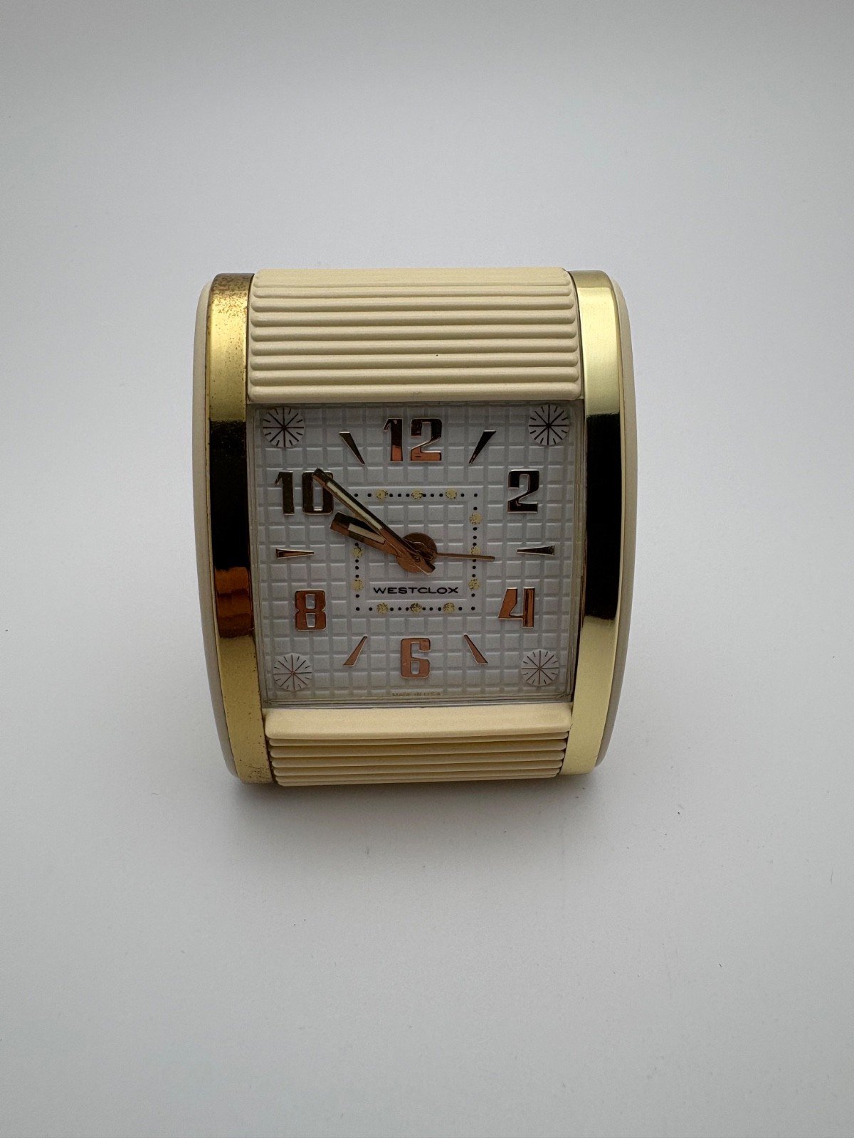 Vtg Westclox Slider Table Ivory Chrome Travel Alarm Clock W/ Box - TESTED