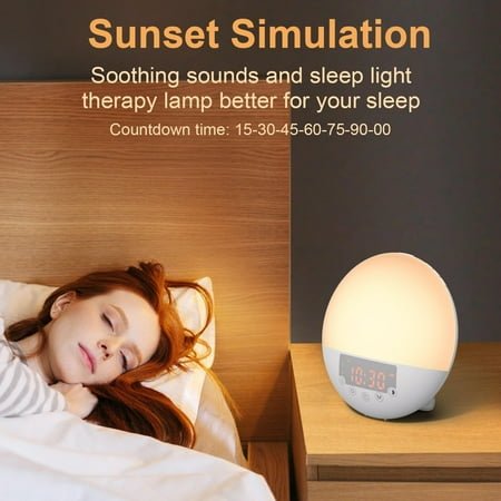 Wake Up Light, 10000 Lux UV Free Sun lamp Sunrise Alarm Clock, Dimmable 5 Brightness & 4 Color Temperatures & Timer, Dual Alarms & Snooze, Sleep Aid with 10 Natural Sounds