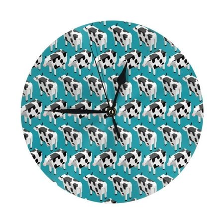 Wall Clock - Cow farm anima blue funny 9.8 Inch Silent Non Ticking Modern Round Wall Clocks Battery Operated Classic Clock for Bedroom, Living Room, Office, Home, Kitchen, Bathroom