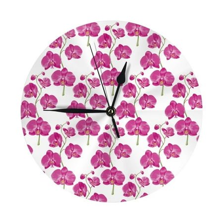Wall Clock - Gorgeous Orchids Flowers 9.8 Inch Silent Non Ticking Modern Round Wall Clocks Battery Operated Classic Clock for Bedroom, Living Room, Office, Home, Kitchen, Bathroom
