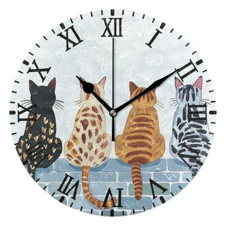 Wall Clock 10 Inch Battery Operated Clocks Living Room Decor, Silent Non-Ticking for Living Room Home Kitchen office Four Cats