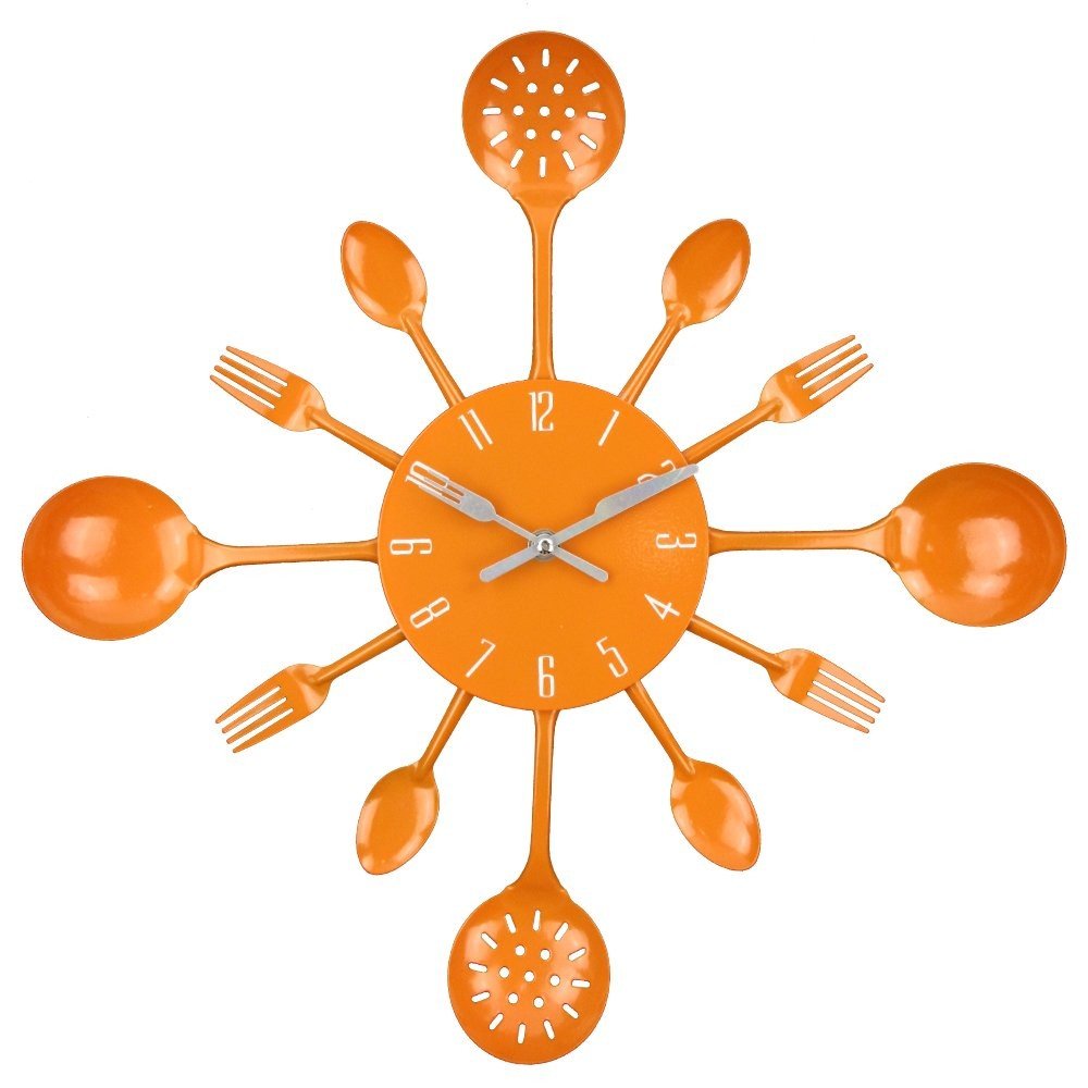 Wall Clock, 16" Metal Kitchen Cutlery Utensil Spoon Fork Wall Clock Creative ...