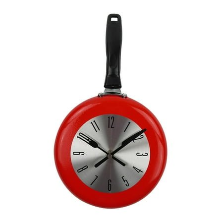 Wall Clock 8 Inch Frying Pan Design for home Kitchen Themed Dining Room Decoration - red