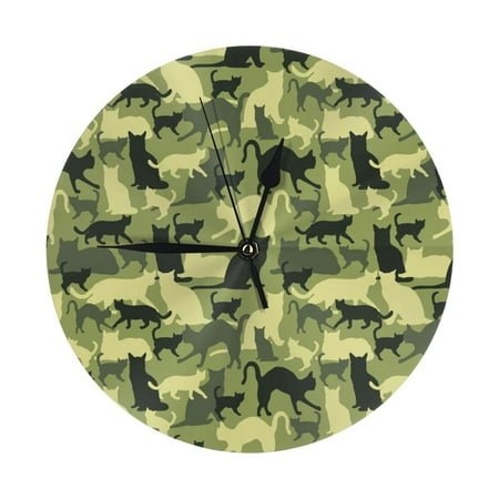 Wall Clock, Cat Camouflage Green Wall Clocks Battery Operated Silent Kitchen Office Wall Clock Decorative, Wall Clock for School Classroom Living Room Bedroom Home Decor