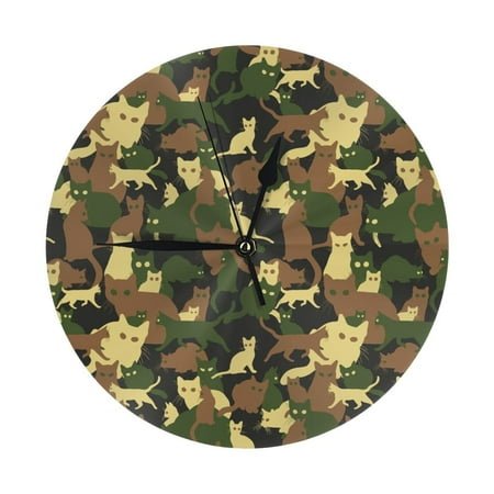 Wall Clock, Cool Cat Camouflage Green Wall Clocks Battery Operated Silent Kitchen Office Wall Clock Decorative, Wall Clock for School Classroom Living Room Bedroom Home Decor