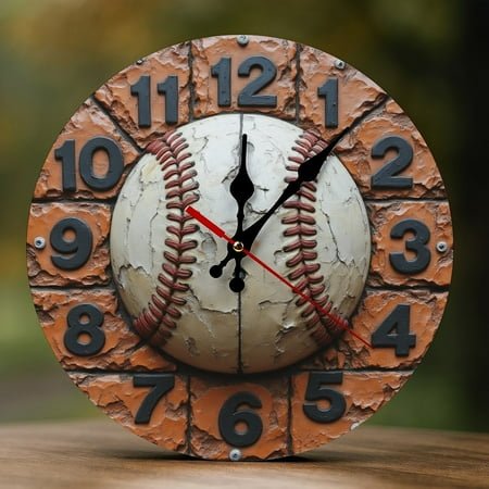 Wall Clock Decorative - Vintage Baseball Design Print 2D Vintage Wall Clocks Battery Operated Silent Non-Ticking for Bedroom, Living Room, Kitchen, Office, Classroom, 10 Inch