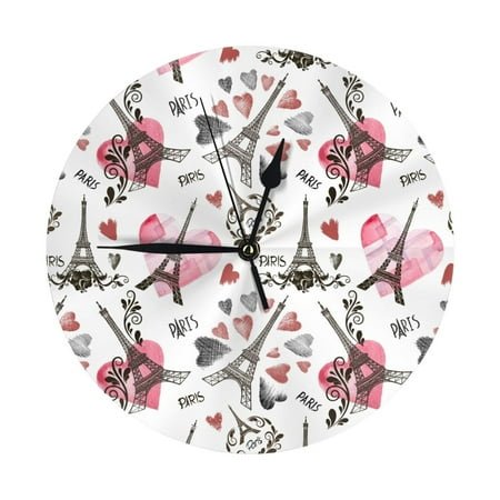 Wall Clock, Eiffel Tower paris heart Wall Clocks Battery Operated Silent Kitchen Office Wall Clock Decorative, Wall Clock for School Classroom Living Room Bedroom Home Decor