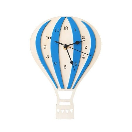 Wall Clock for Kids with Silent Non Ticking Nordic Style Hot Air Balloon Shape Wooden Mute Wall Clock Kid Bedroom Home Decor Easy to Read Learn to Tell Time