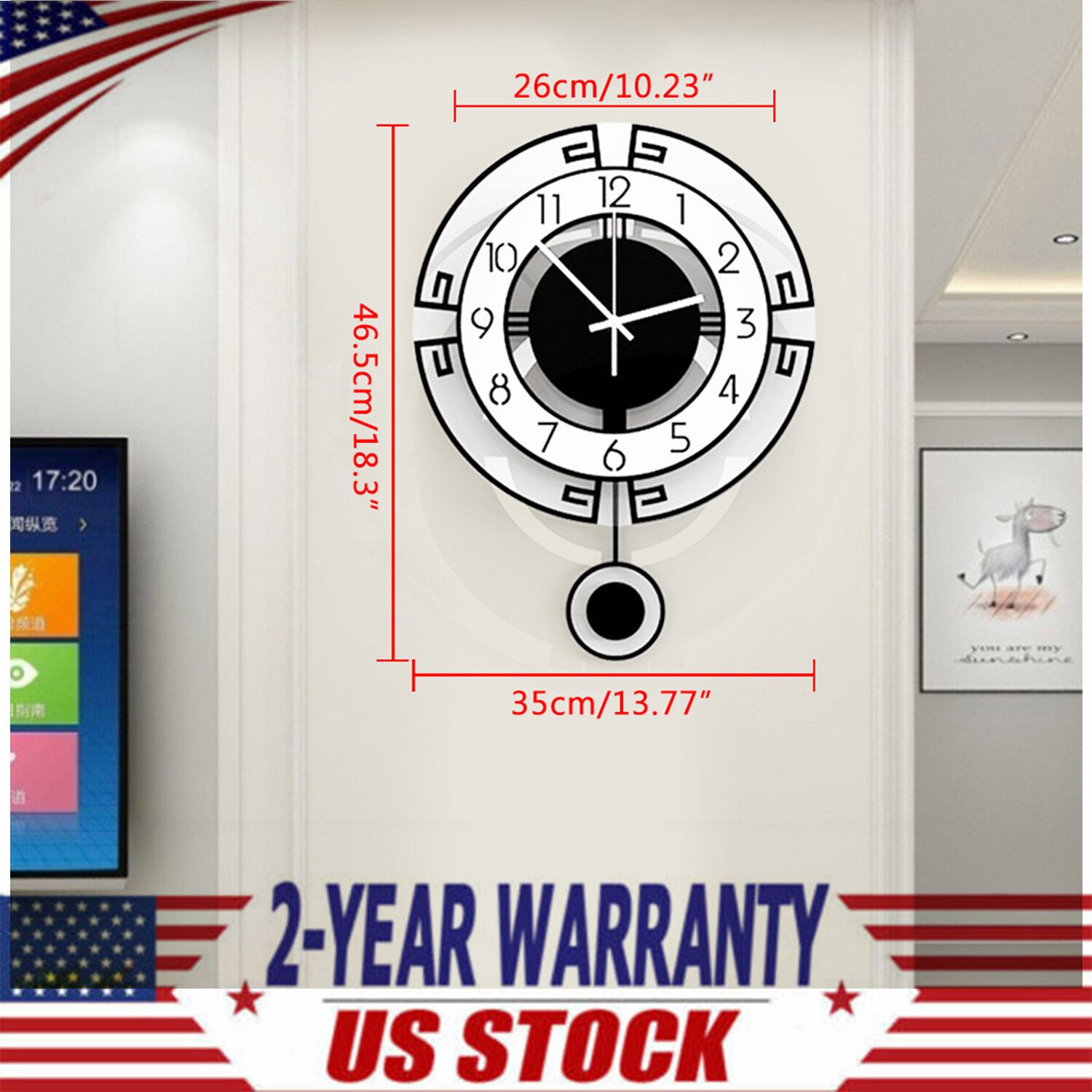 Wall Clock for Living Room Decor, Decorative Modern Wall Clocks with Pendulum