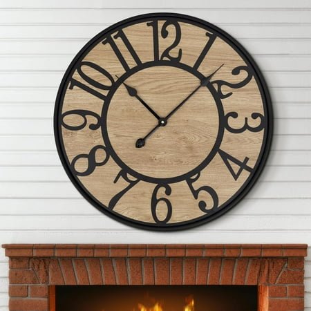 Wall Clock for Living Room,Silent Rustic Farmhouse with Arabic Numeral, Battery Operated Wall Clocks Decorative for Bedroom Office Home Decor 16inch Black
