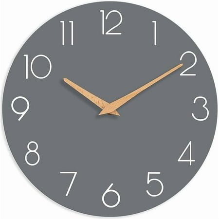 Wall Clock, Gray Silent Non-Ticking, Decorative Battery Operated Wall Clocks for Bedroom, Kitchen, Home, Office, School, Hotel (8 Inch)