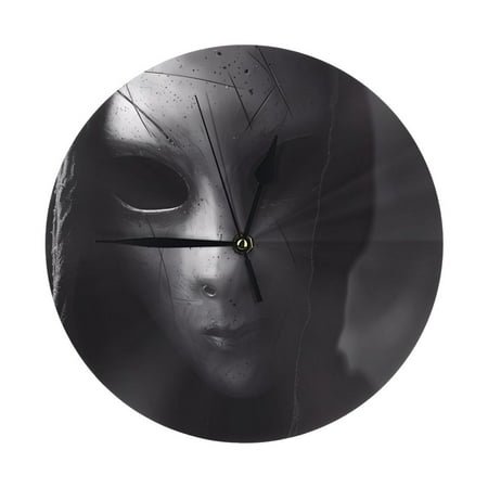 Wall Clock, Mystical Masked Figure Monochrome Wall Clocks Battery Operated Silent Kitchen Office Wall Clock Decorative, Wall Clock for School Classroom Living Room Bedroom Home Decor