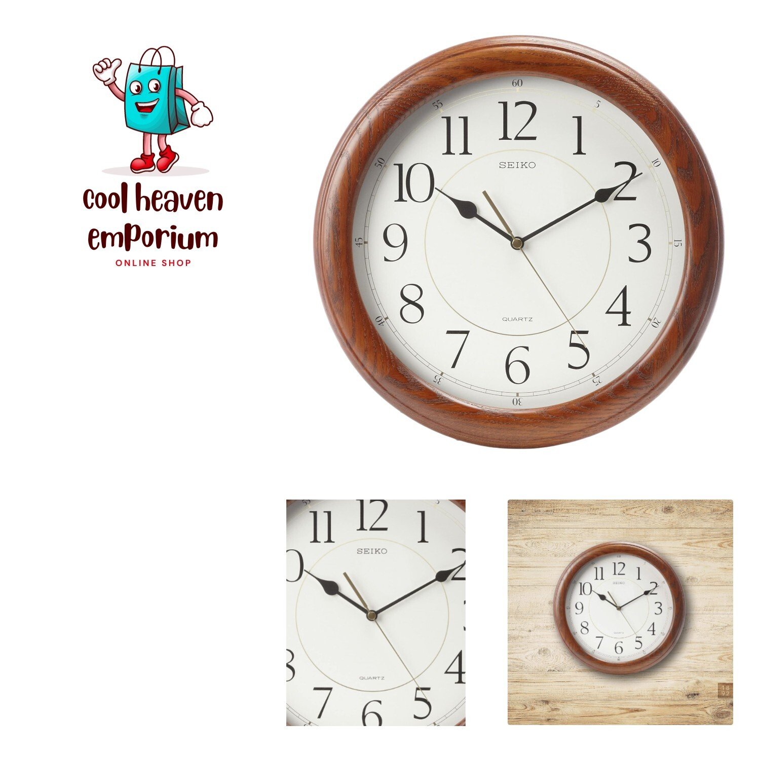 Wall Clock Quiet Sweep Second Hand Dark Brown Solid Oak Case