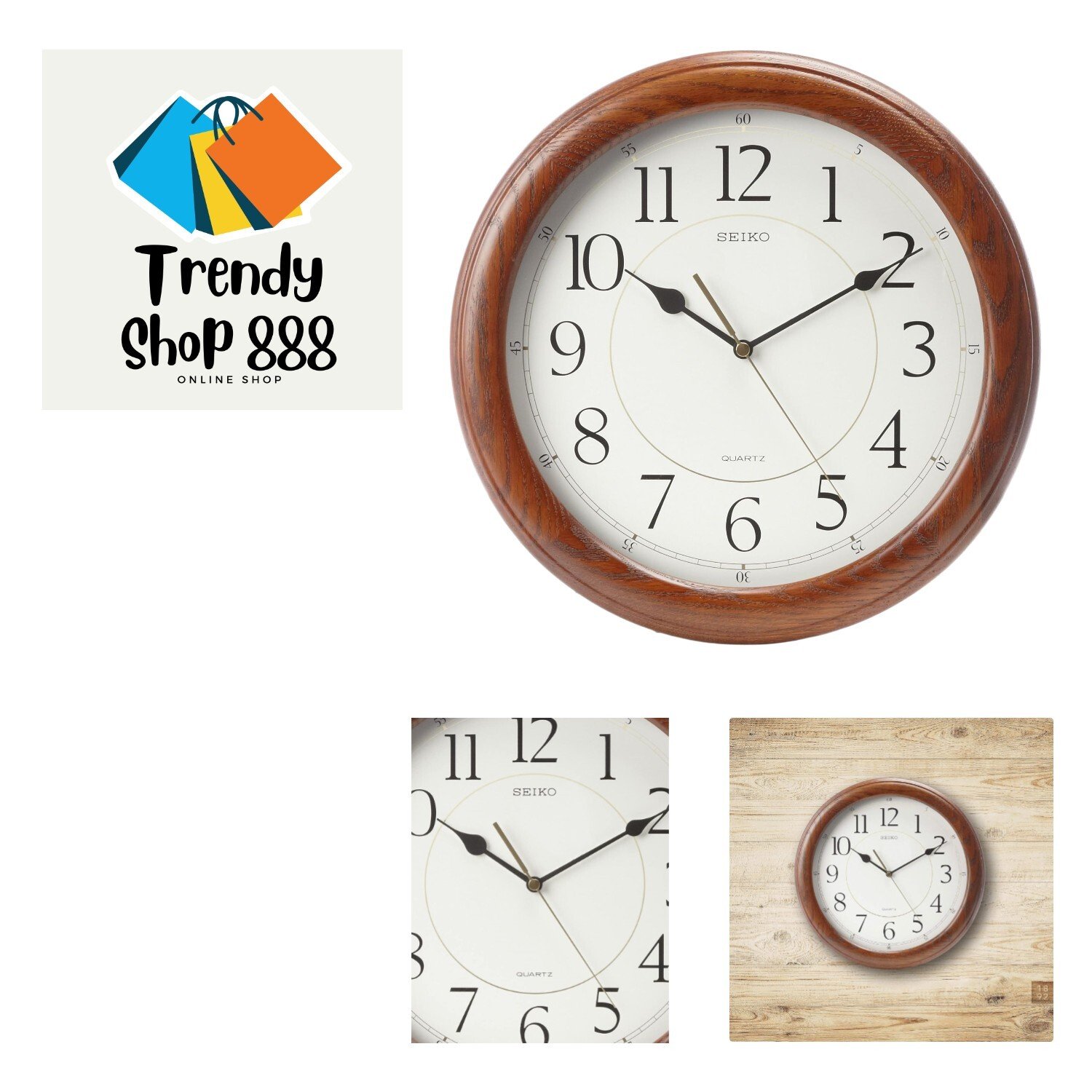 Wall Clock Quiet Sweep Second Hand Dark Brown Solid Oak Case