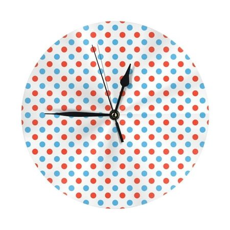 Wall Clock, Red Blue Polka Dots Wall Clocks Battery Operated Silent Kitchen Office Wall Clock Decorative, Wall Clock for School Classroom Living Room Bedroom Home Decor
