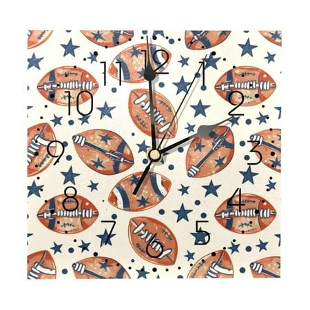 Wall Clocks, American Football and Stars Battery Operated Number Clock for Bedroom Living Kitchen Office Home Decor Silent & Non-Ticking