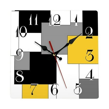Wall Clock Silent Non-Ticking, Abstract Geometric Minimalist Checkered Square Rustic Wall Clocks Decor (1