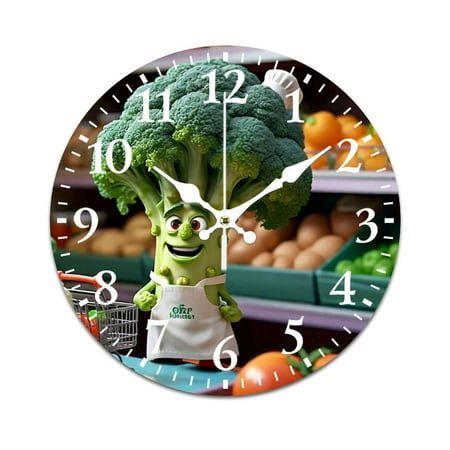 Wall Clock Silent without Ticking-Vegetable Brocoli Pattern Funny Living Room and Kitchen Wall Clock, Battery Powered, Suitable for Home/Office/Bedroom/Classroom