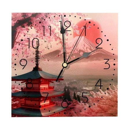 Wall Clocks, Japanese Fuji Mount Cherry Blossom Landscape Battery Operated Number Clock for Bedroom Living Kitchen Office Home Decor Silent & Non-Ticking