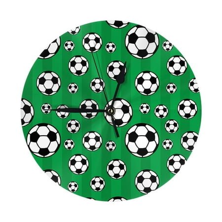Wall Clock, soccer green stripe Wall Clocks Battery Operated Silent Kitchen Office Wall Clock Decorative, Wall Clock for School Classroom Living Room Bedroom Home Decor