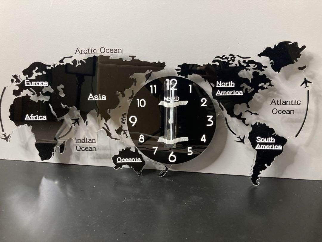 Wall Clock with World Map Design 74×34 cm Cracked Area Unused Item