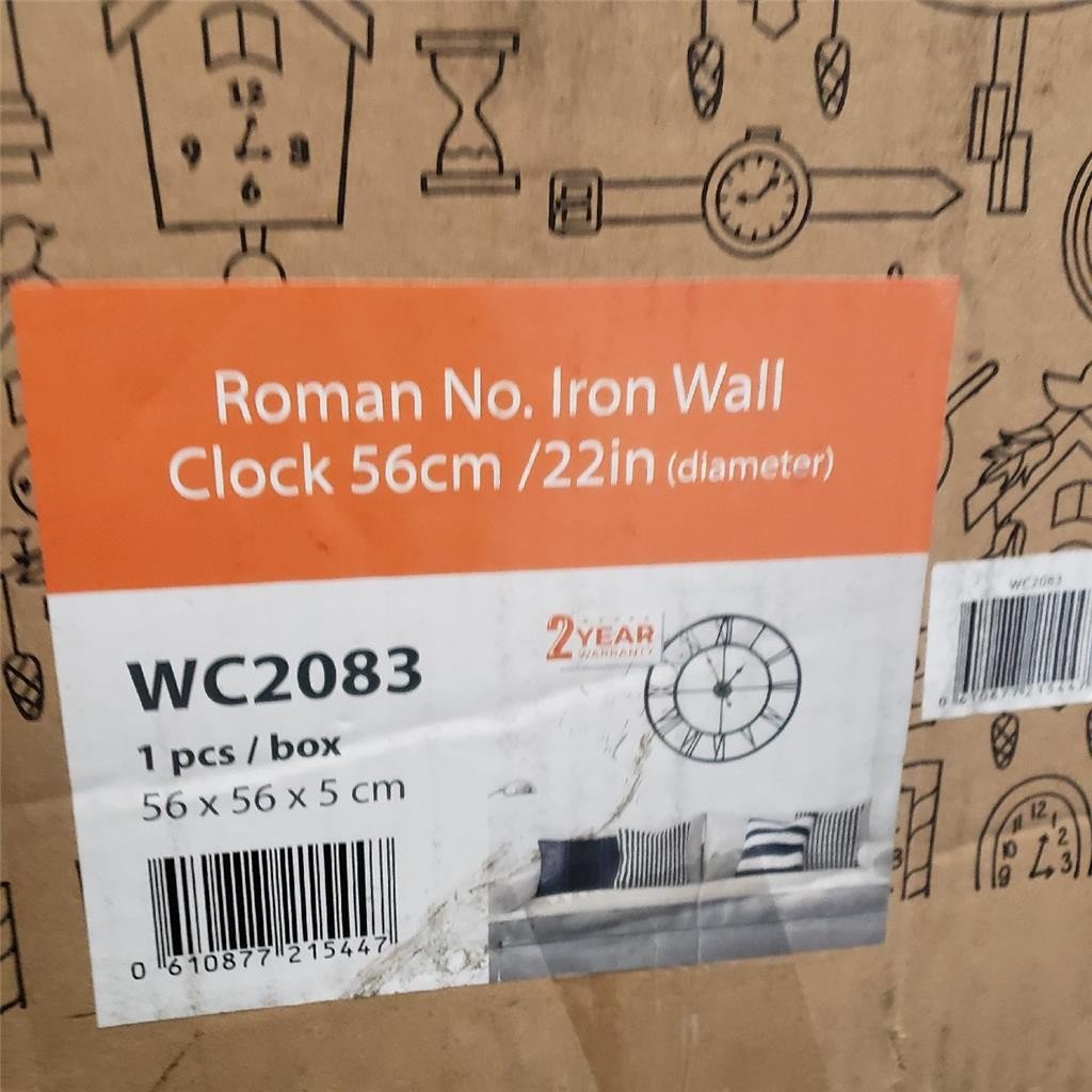 = Walplus Roman No Iron Wall Clock 22" Diameter WC2083 Rustic Iron NEW