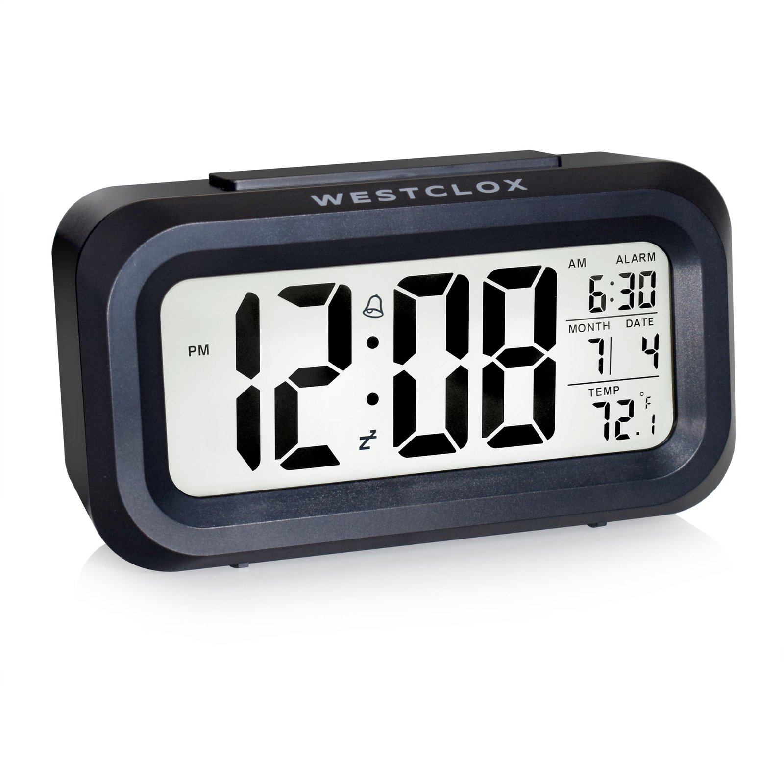 Westclox Black Digital Alarm Clock with Date/Day Display and LED Backlight