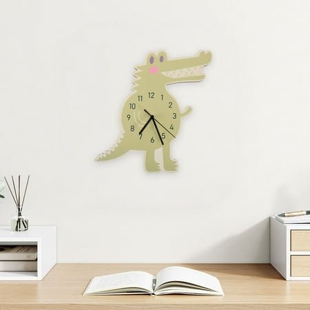 WHAMVOX Green Dinosaur Clock Retro Silent Wall Clock for Kids Room Decorative Wall Clock for Children's Bedroom Unique Nursery Decor