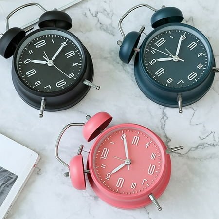 WHAMVOX Retro Alarm Clock with Night Light Creative Mute Design for Bedroom Desk Metal Navy Color 1PC