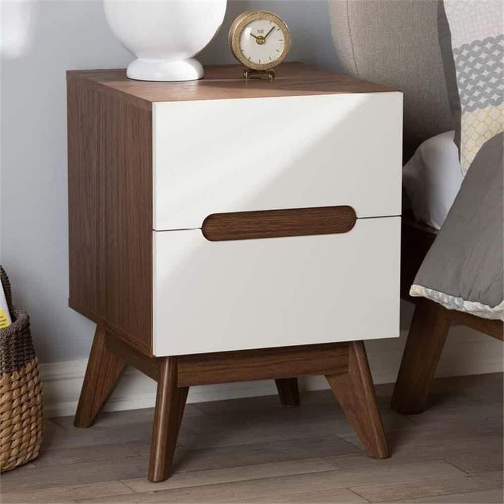 White/Walnut Brown 3 Drawer 15.75 in. W Nightstand, Sturdy Bedside Nightstand Table