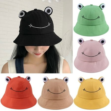 Windfall Bucket Hat Breathable Ears Embroidery Pattern Cotton Froggy Fisherman Cap for Women
