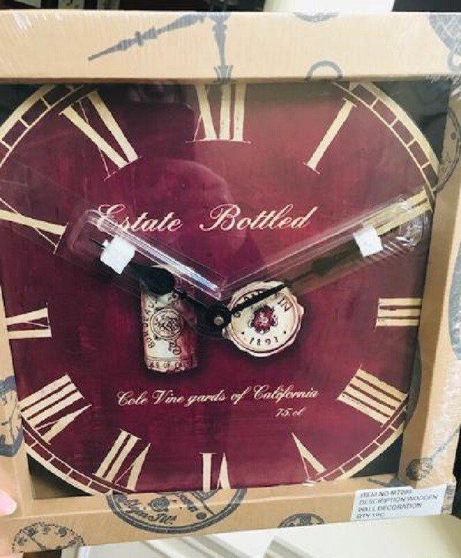 Wine Country Wooden Wall Clock Deep Red 14D Round Gallery Burgundy Estate New