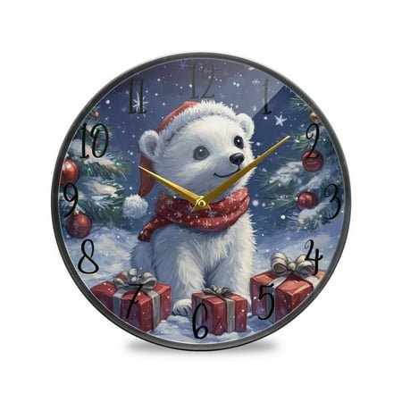 WOBOGO A Cute White Polar Bear Acrylic Wall Clock Battery Operated 11.9in Silent No Tick Bedroom Living Room Office Classroom Decoration